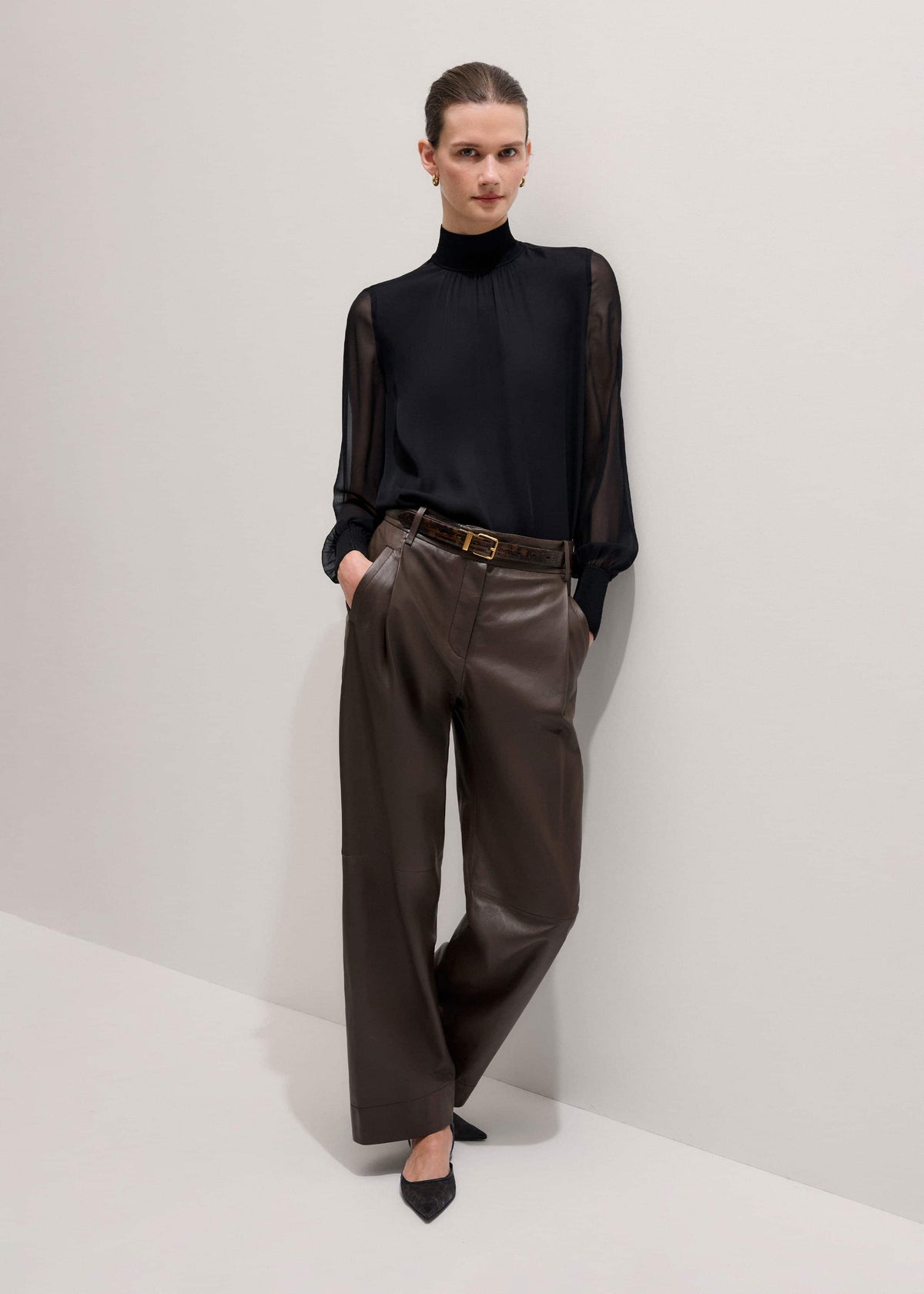 ME+EM Clothing Black Silk Chic Rib Straight Blouse