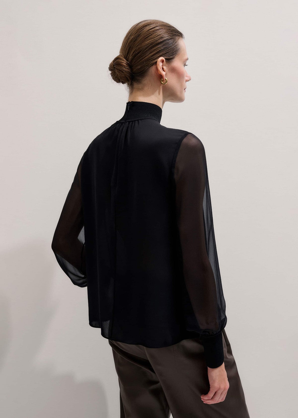ME+EM Clothing Black Silk Chic Rib Straight Blouse