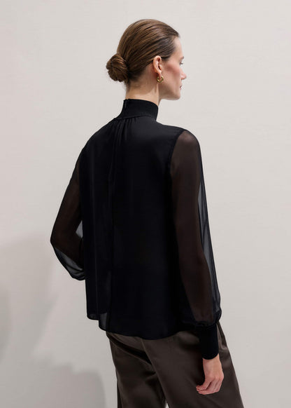 ME+EM Clothing Black Silk Chic Rib Straight Blouse