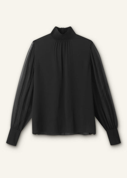 ME+EM Clothing Black Silk Chic Rib Straight Blouse