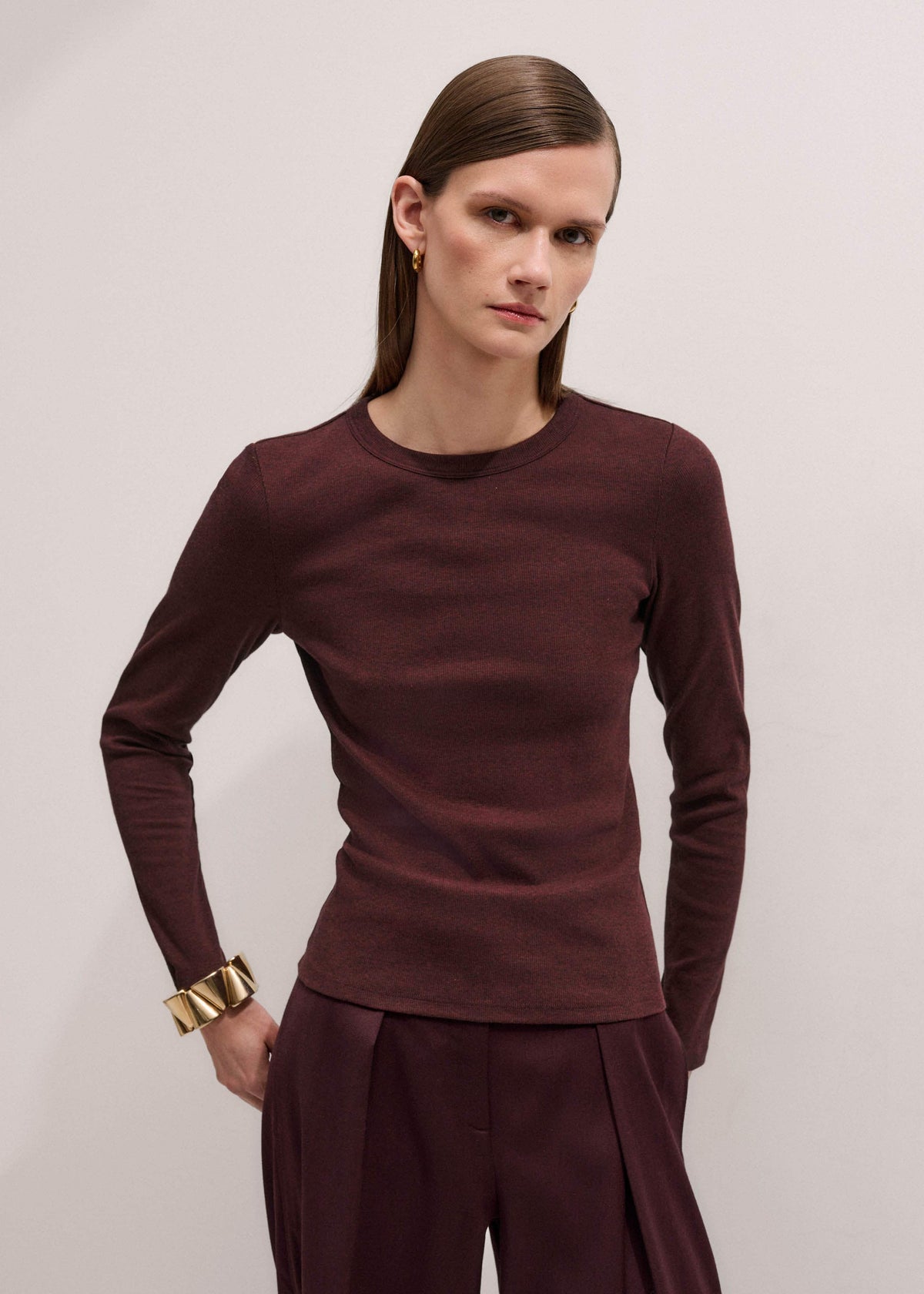 ME+EM Clothing Red Cotton Rib Perfect Basic Top