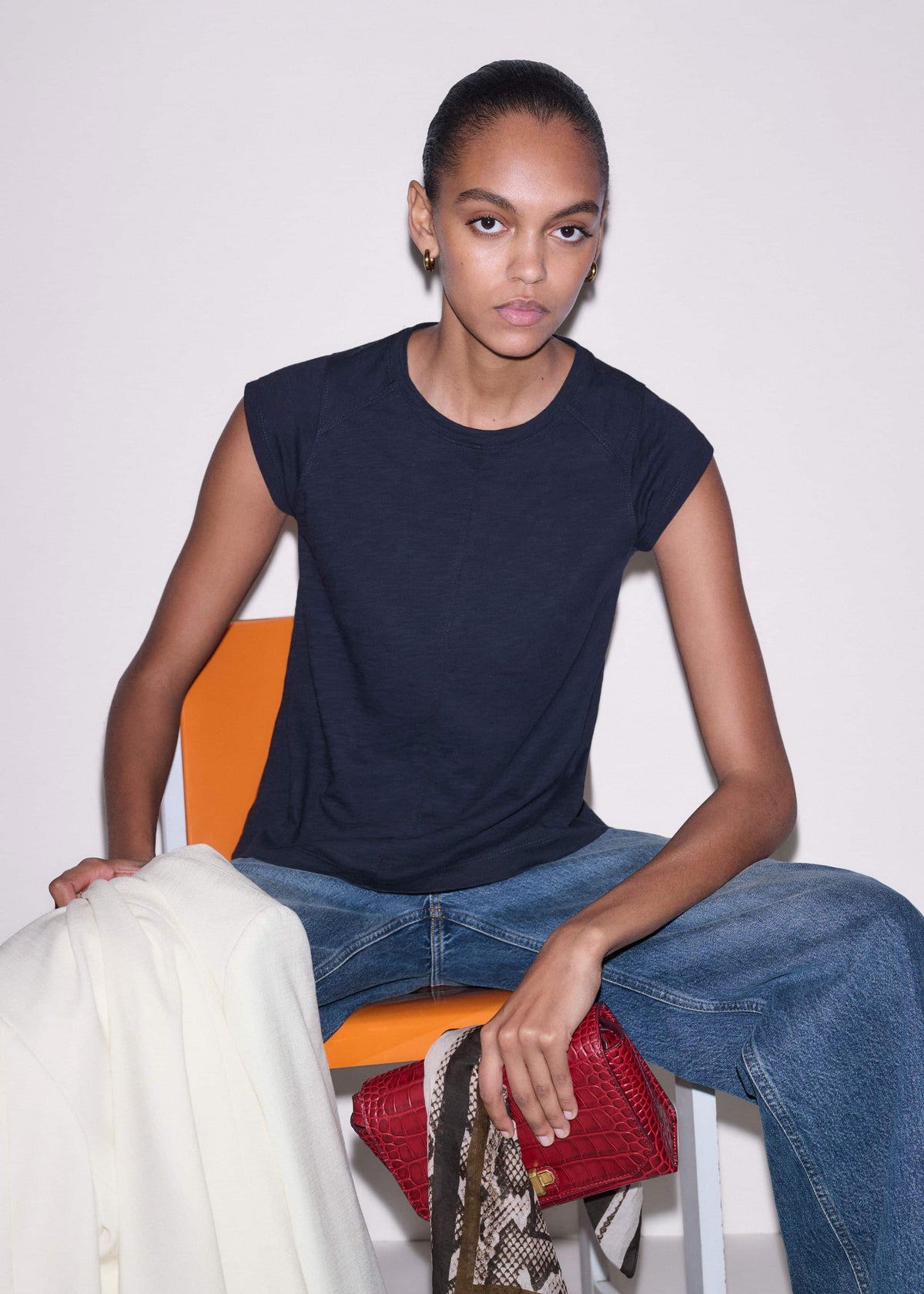 ME+EM Clothing Navy Cap Sleeve Crew Neck Swing Tee