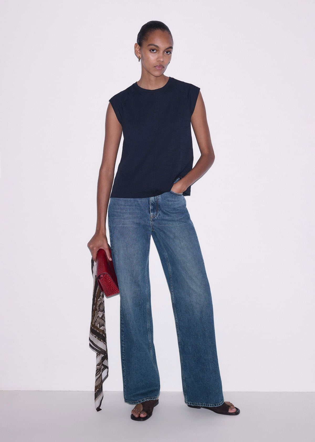 ME+EM Clothing Navy Cap Sleeve Crew Neck Swing Tee