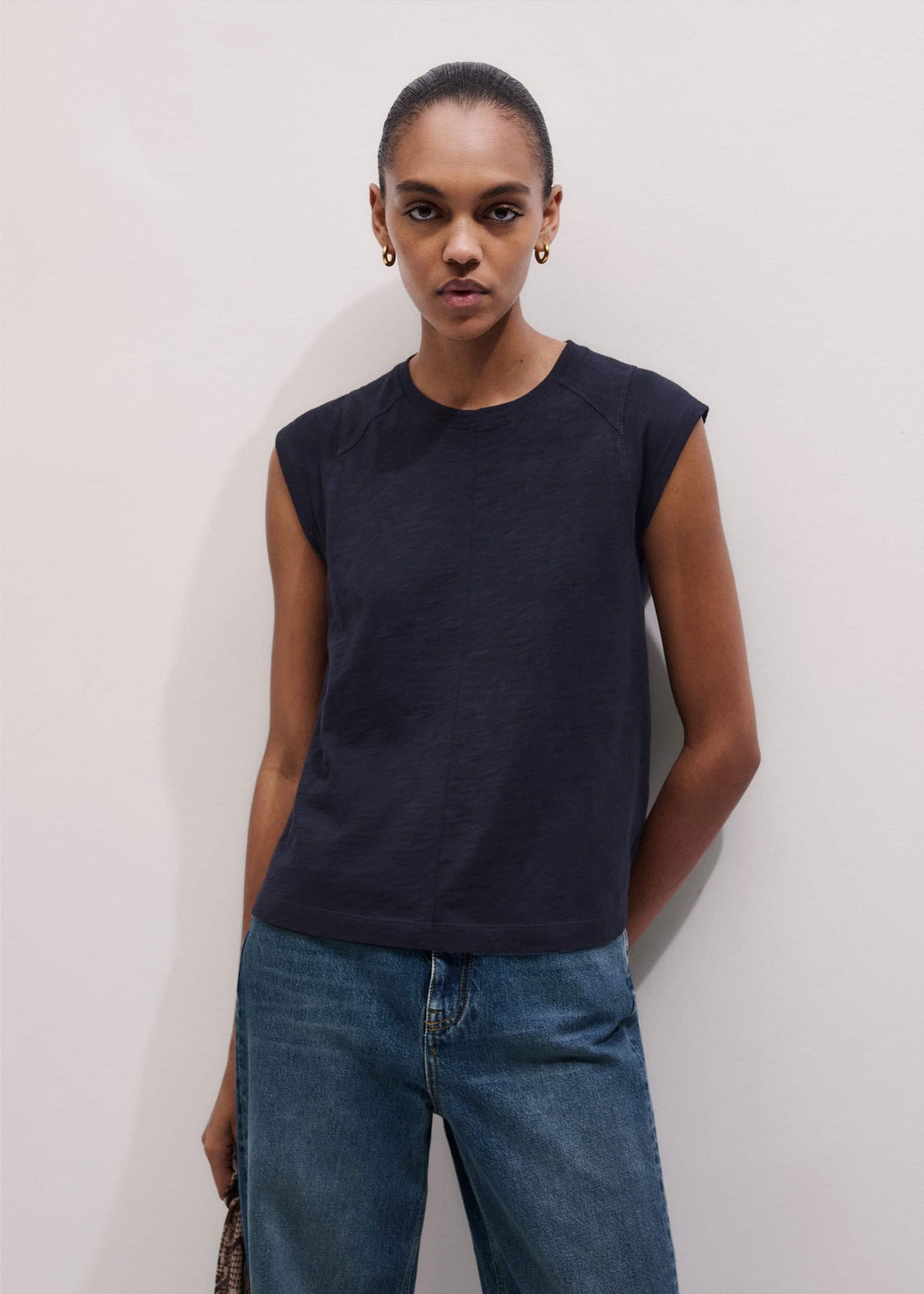 ME+EM Clothing Navy Cap Sleeve Crew Neck Swing Tee