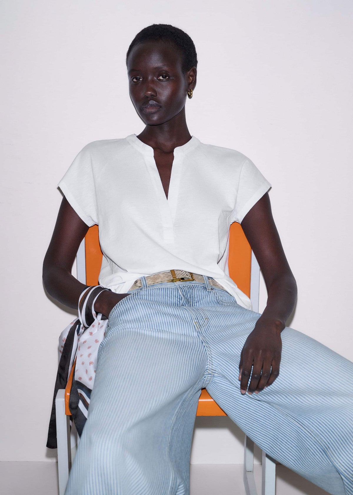 ME+EM Clothing White Open Placket Swing Top