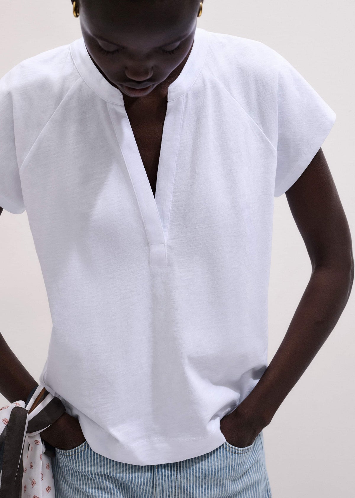 ME+EM Clothing White Open Placket Swing Top