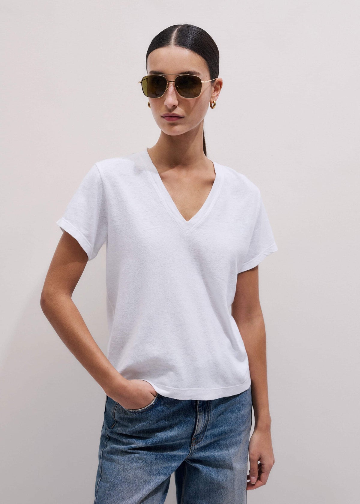 ME+EM Clothing White Soft Washed V-Neck Tee