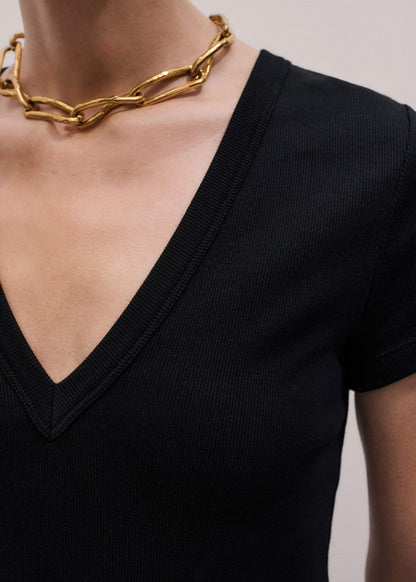 ME+EM Clothing Black Ultimate Fitted Rib V-Neck Tee
