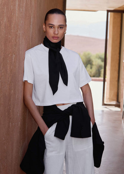 ME+EM Clothing White Relaxed Cropped T-Shirt