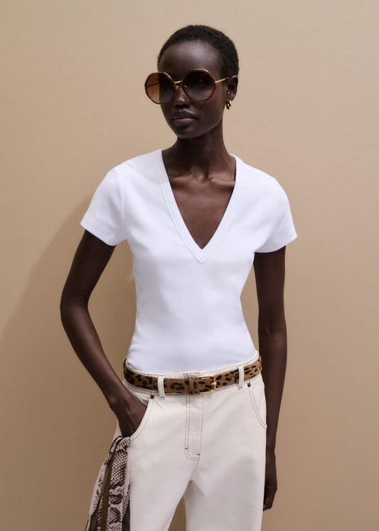 ME+EM Clothing White Ultimate Fitted Rib V-Neck Tee