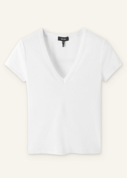 ME+EM Clothing White Ultimate Fitted Rib V-Neck Tee