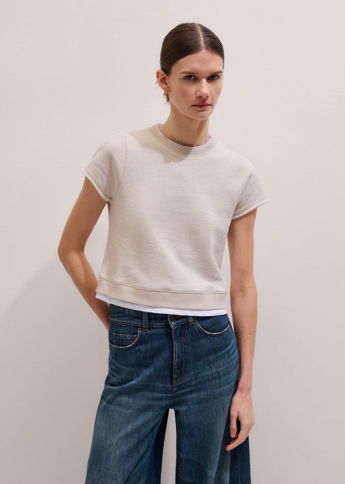 ME+EM Clothing Oatmeal Double Layer Short Sleeve Sweatshirt