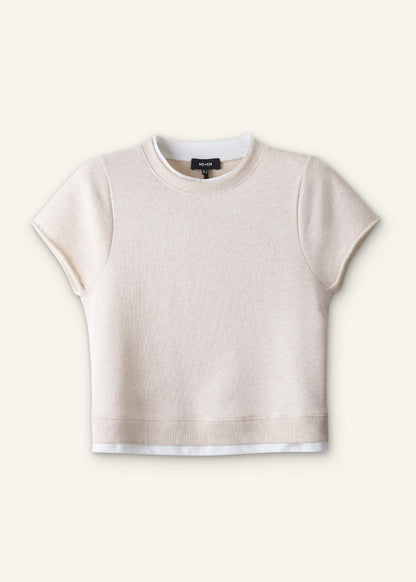 ME+EM Clothing Oatmeal Double Layer Short Sleeve Sweatshirt
