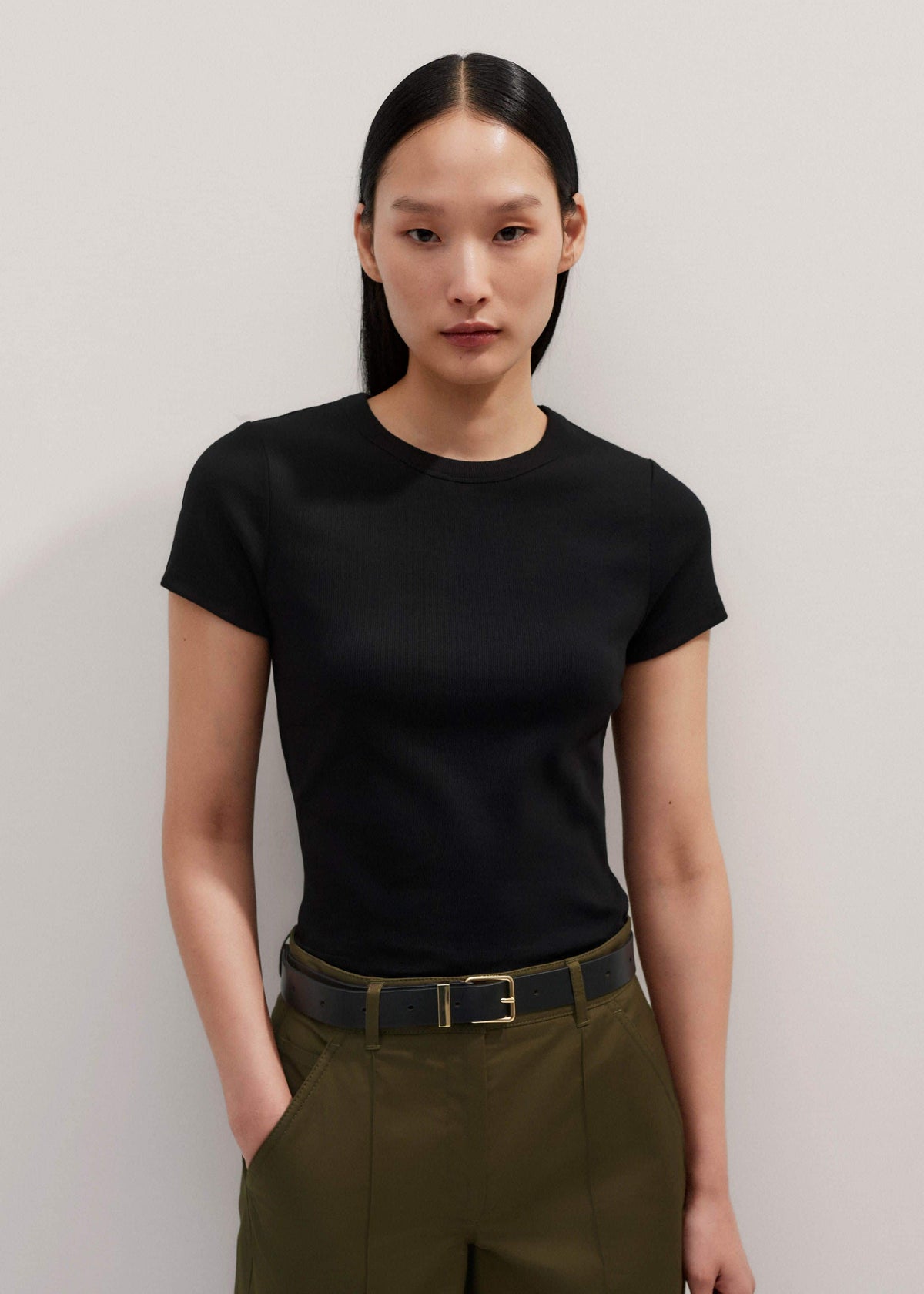 ME+EM Clothing Black Ultimate Fitted Rib Crew Neck Tee