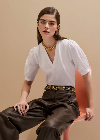 ME+EM Clothing White Feminine Sleeve V-Neck Tee