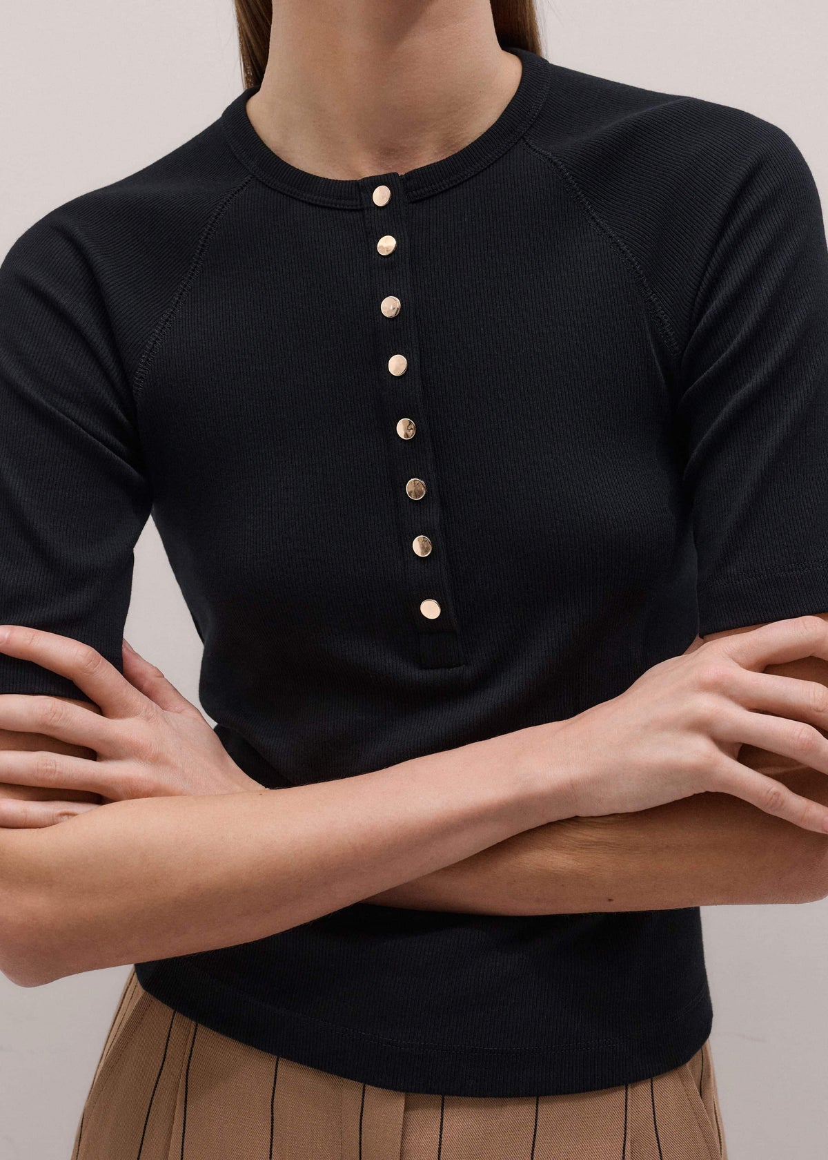 ME+EM Clothing Black Short Sleeve Henley Top