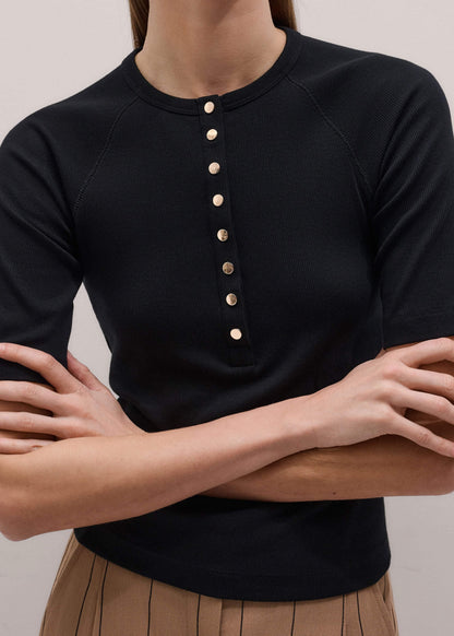 ME+EM Clothing Black Short Sleeve Henley Top