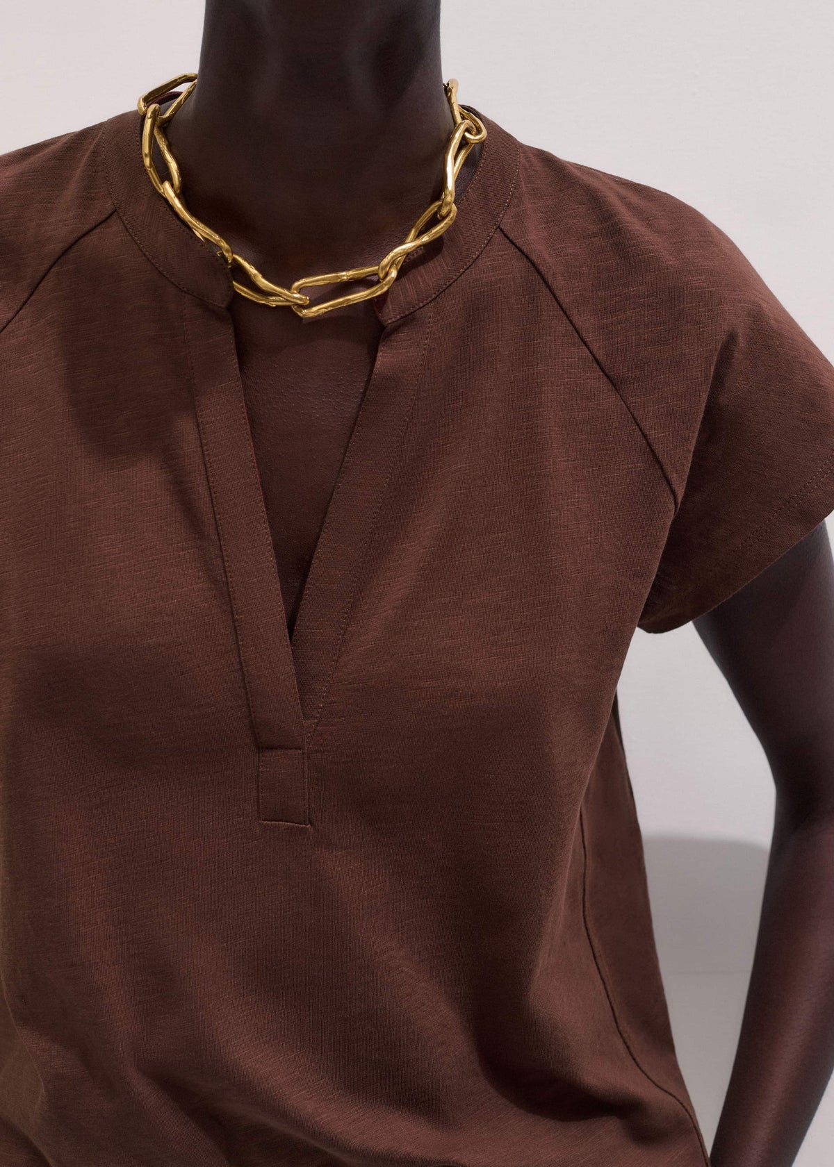 ME+EM Clothing Cinnamon Open Placket V-Neck Swing Top