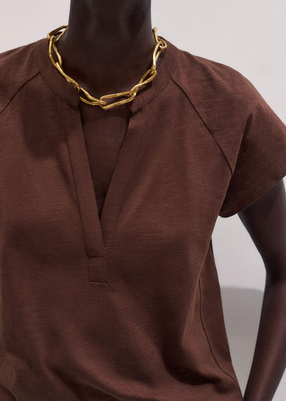 ME+EM Clothing Cinnamon Open Placket V-Neck Swing Top