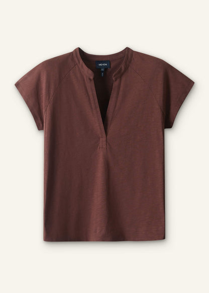ME+EM Clothing Cinnamon Open Placket V-Neck Swing Top