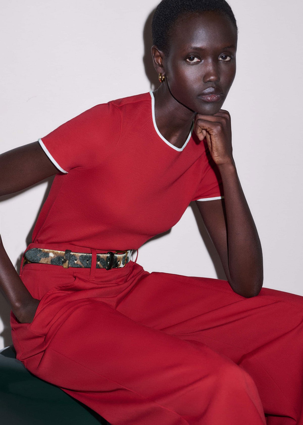 ME+EM Clothing Red Contrast Trim Slim Tee