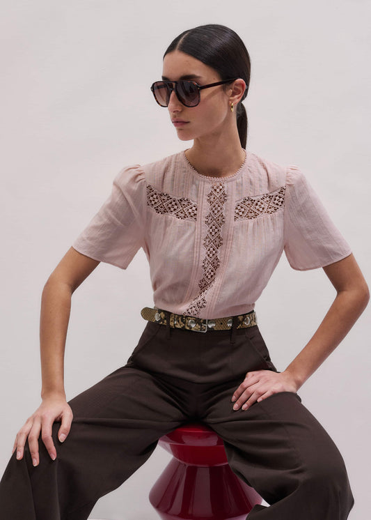 ME+EM Clothing Pink Embroidered Cutout Tee
