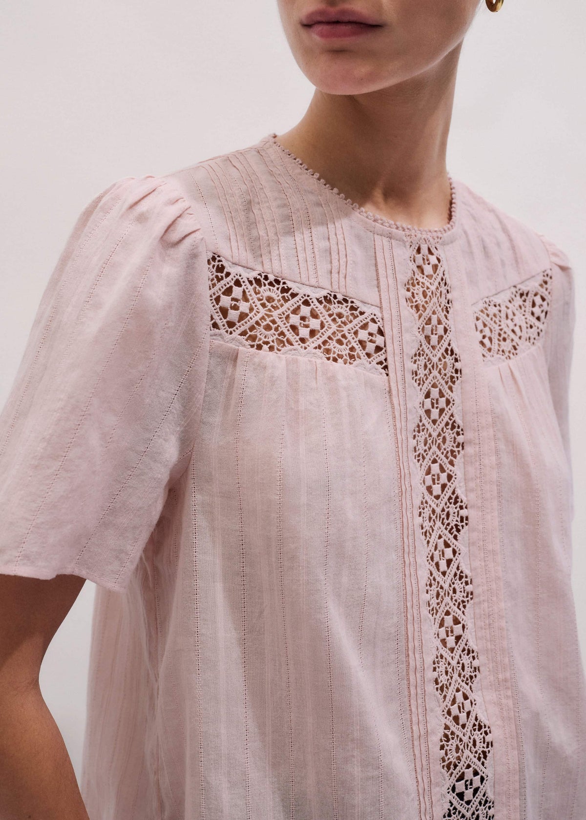 ME+EM Clothing Pink Embroidered Cutout Tee