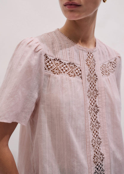 ME+EM Clothing Pink Embroidered Cutout Tee