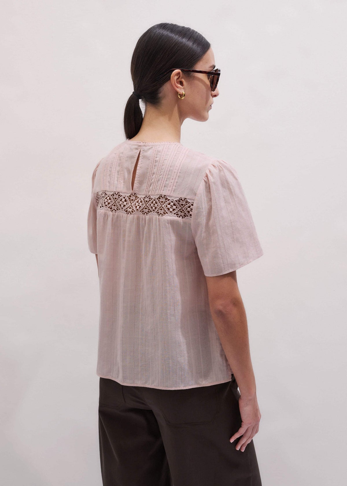 ME+EM Clothing Pink Embroidered Cutout Tee