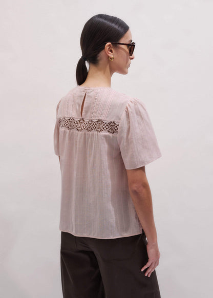 ME+EM Clothing Pink Embroidered Cutout Tee