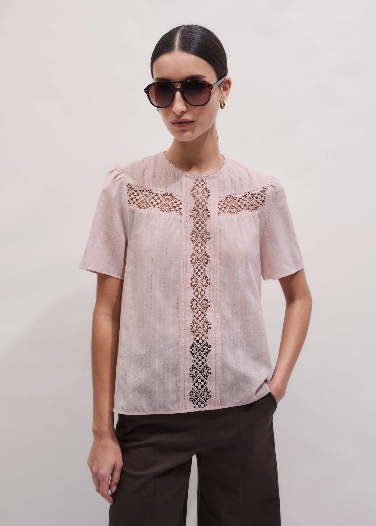 ME+EM Clothing Pink Embroidered Cutout Tee