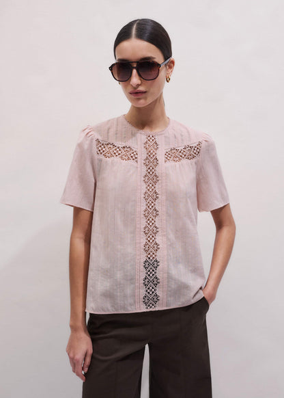 ME+EM Clothing Pink Embroidered Cutout Tee