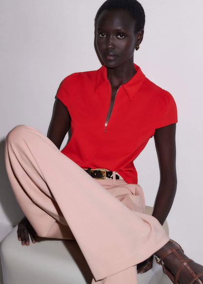 ME+EM Clothing Red Cap Sleeve Polo Top