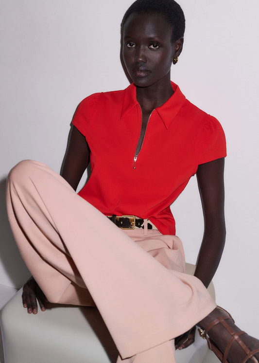 ME+EM Clothing Red Cap Sleeve Polo Top