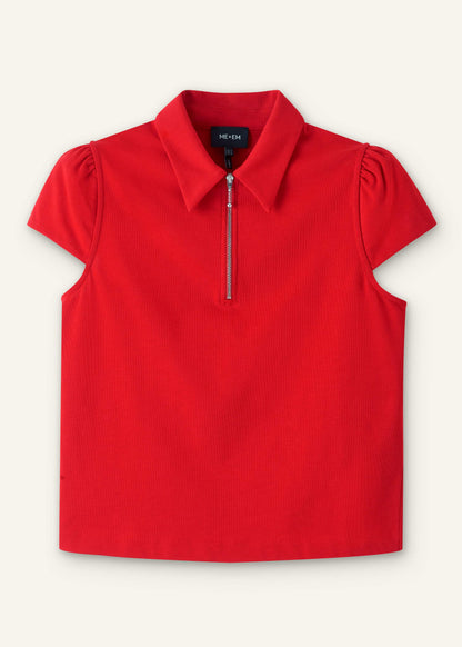 ME+EM Clothing Red Cap Sleeve Polo Top