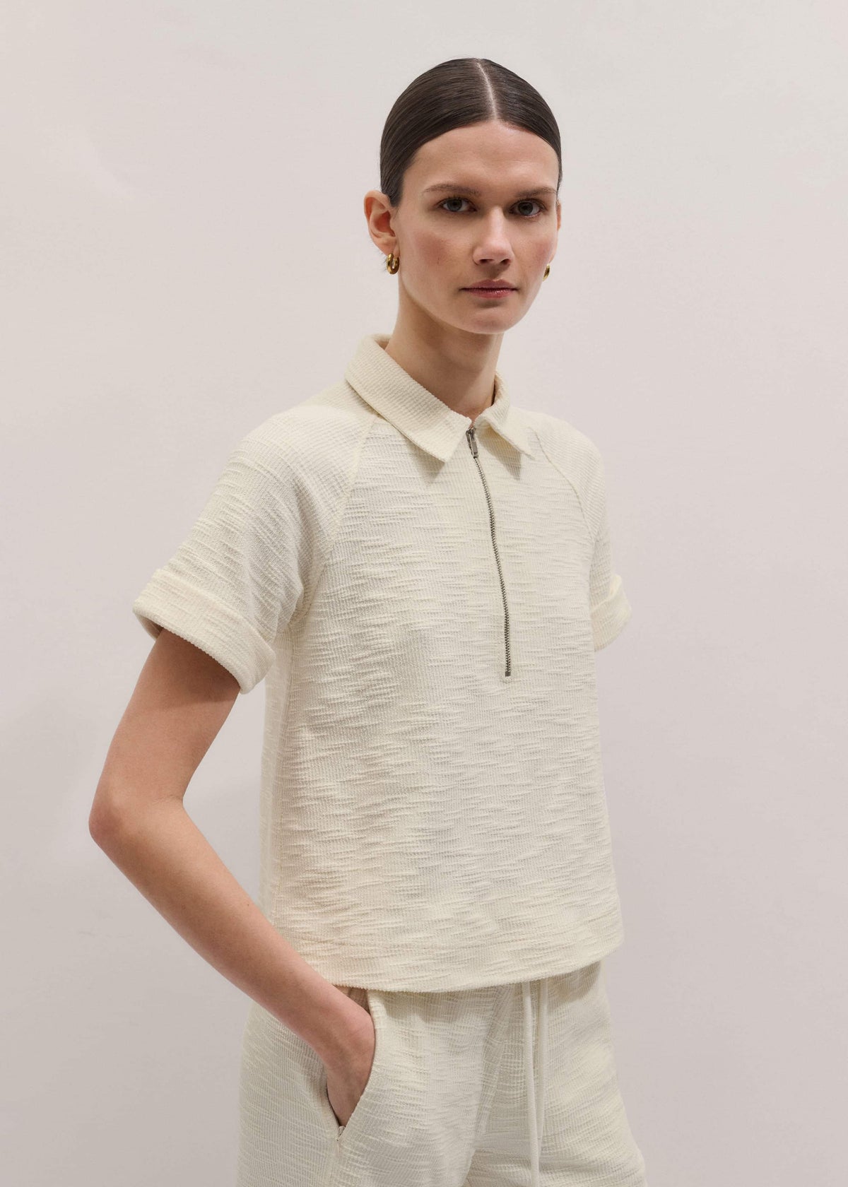 ME+EM Clothing Cream Polo Swing Top