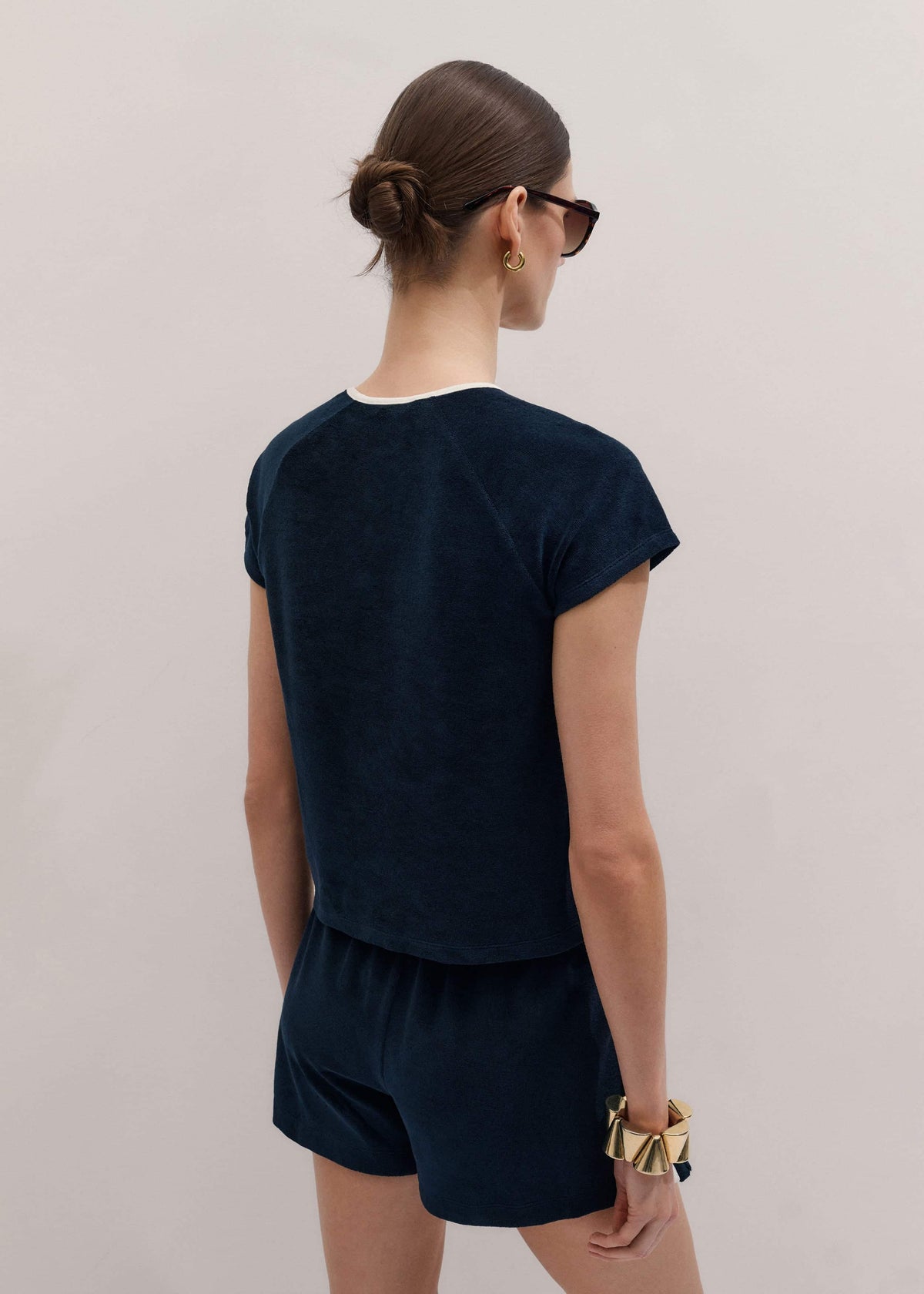 ME+EM Clothing Navy Toweling Rib Trim Baby Tee