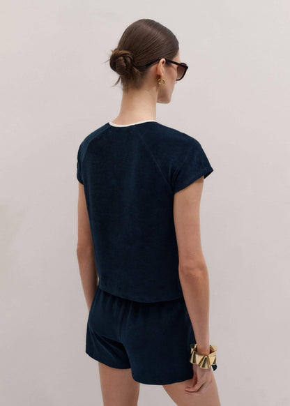 ME+EM Clothing Navy Toweling Rib Trim Baby Tee