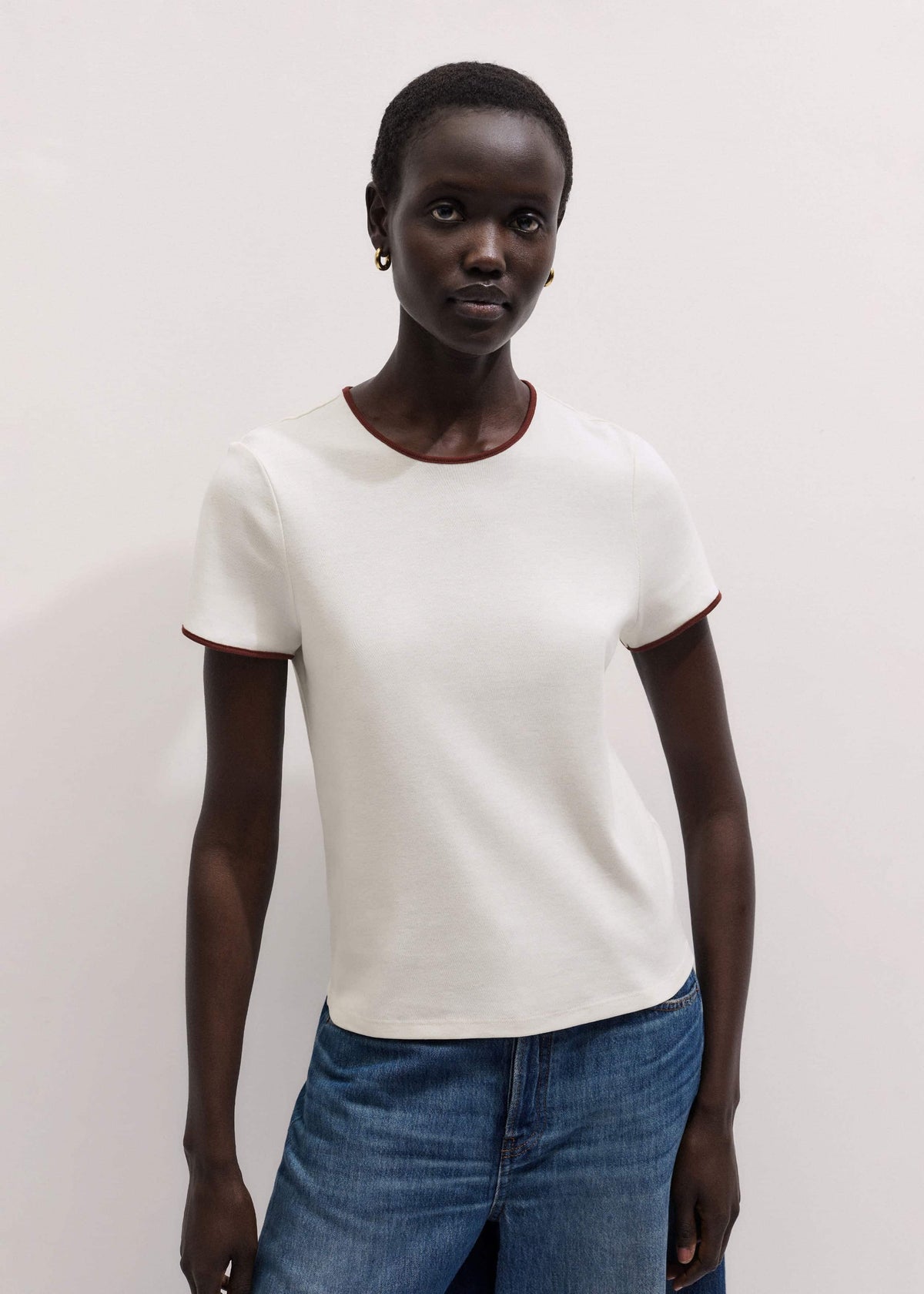 ME+EM Clothing Cream Contrast Trim Slim Tee