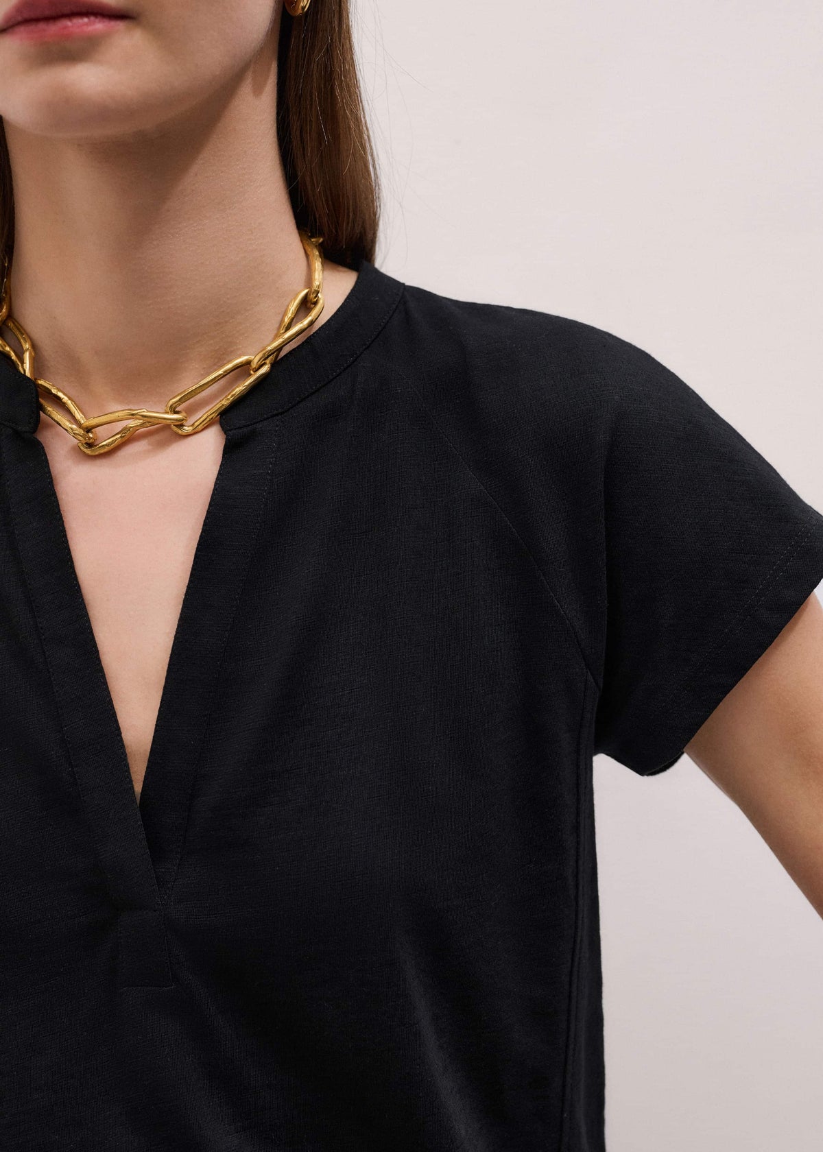 ME+EM Clothing Black Open Placket Swing Top