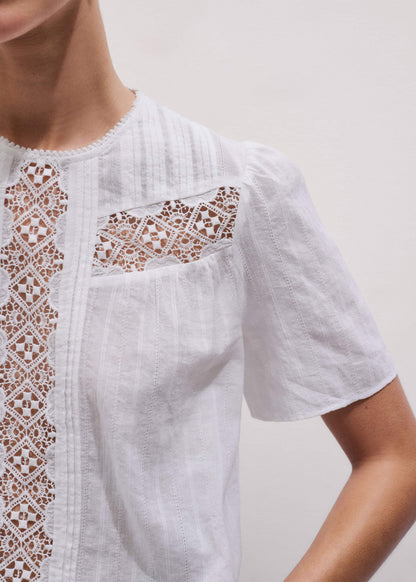 ME+EM Clothing White Embroidered Cutout Tee