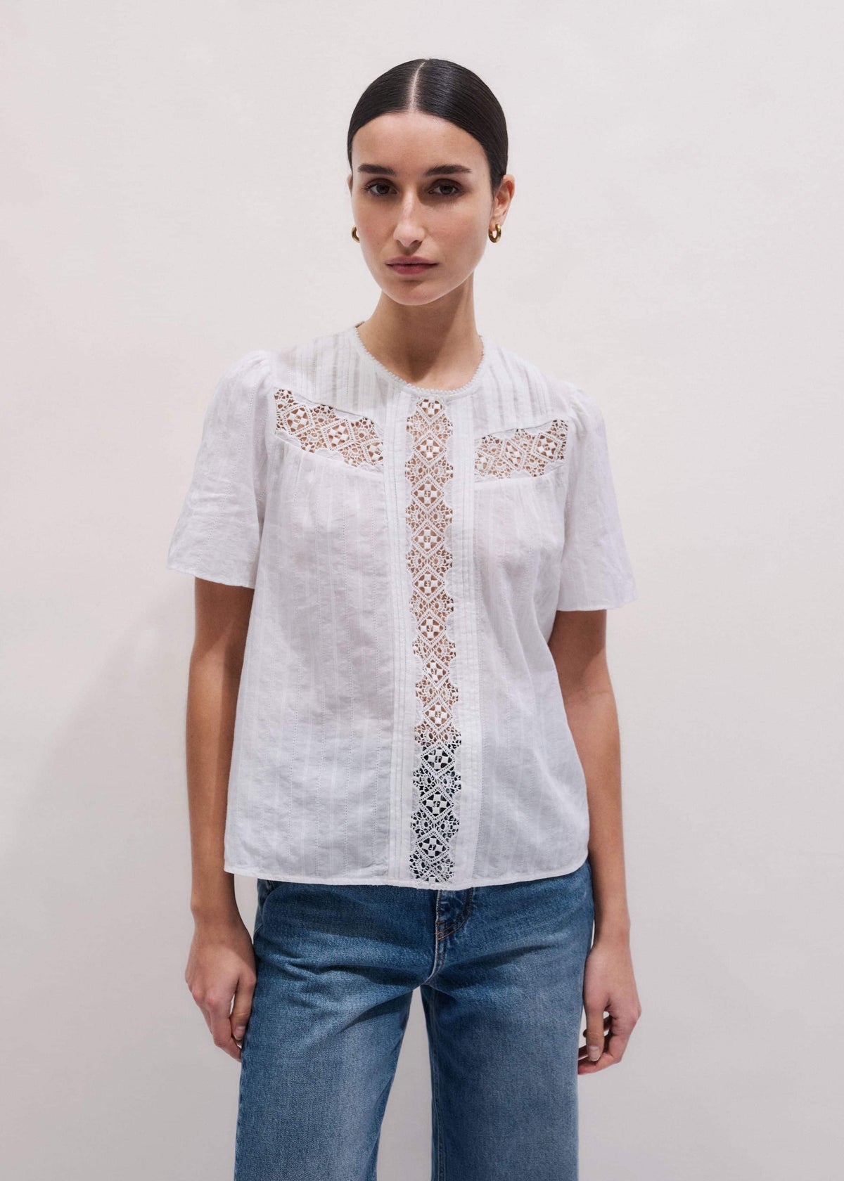 ME+EM Clothing White Embroidered Cutout Tee