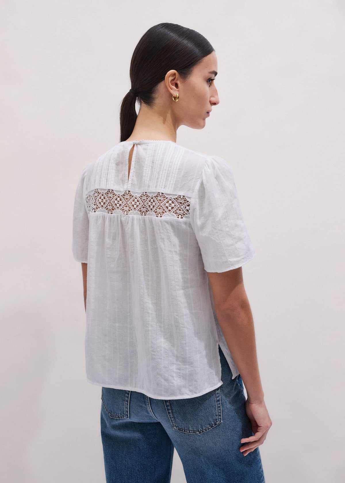 ME+EM Clothing White Embroidered Cutout Tee