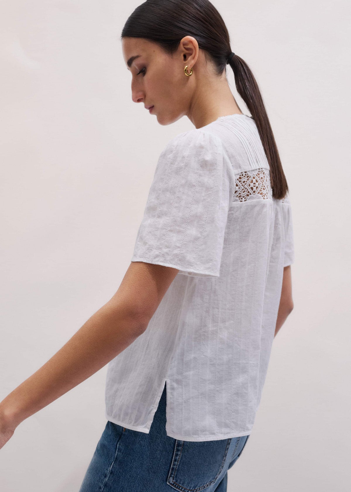 ME+EM Clothing White Embroidered Cutout Tee