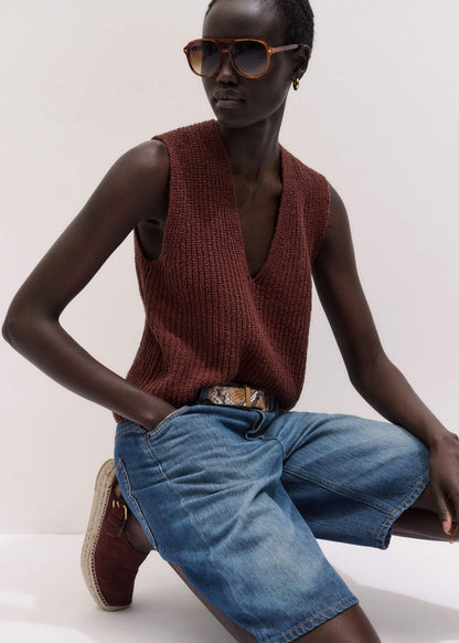 ME+EM Clothing Cinnamon Brown Relaxed Knit Vest