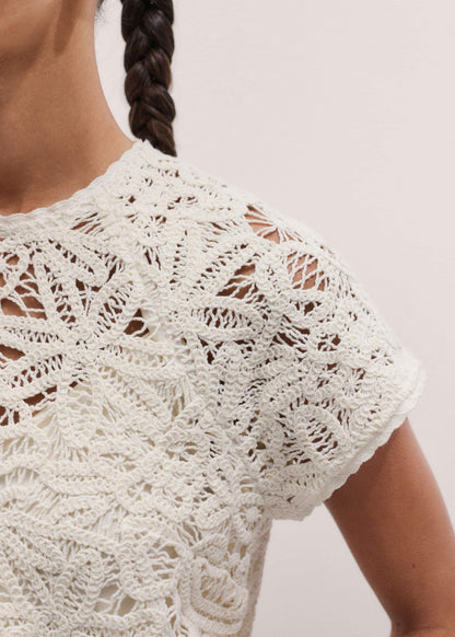 ME+EM Clothing Cream Lace Crochet Crop Tee