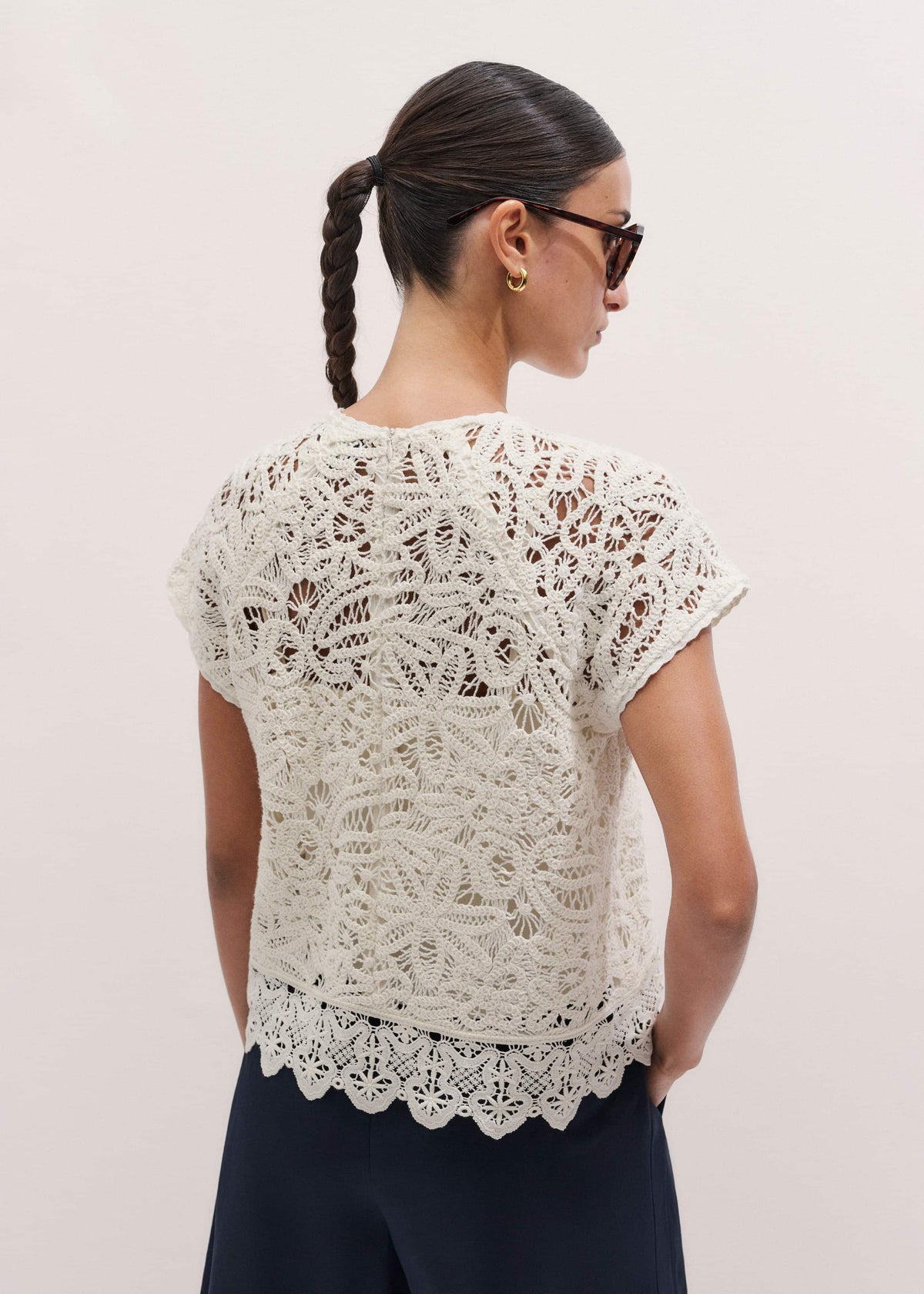 ME+EM Clothing Cream Lace Crochet Crop Tee