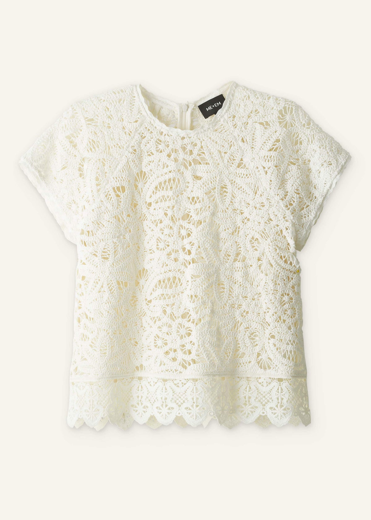 ME+EM Clothing Cream Lace Crochet Crop Tee