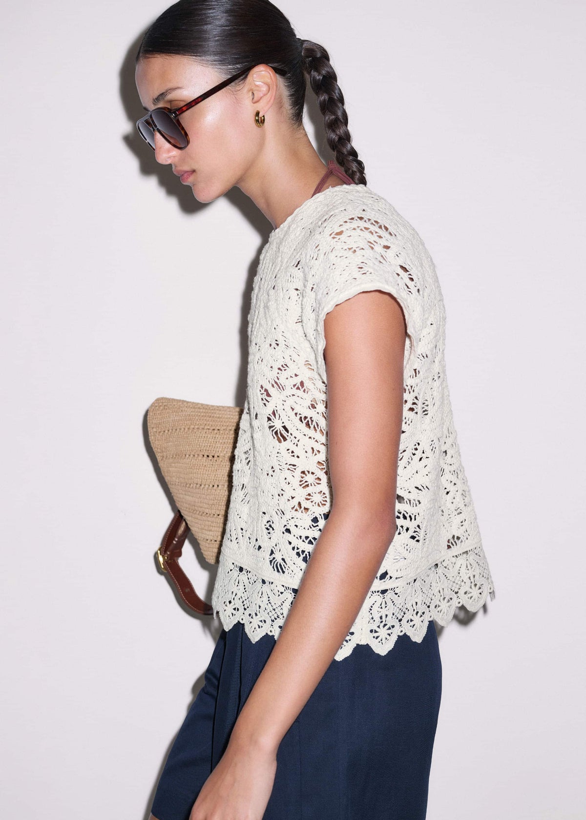 ME+EM Clothing Cream Lace Crochet Crop Tee