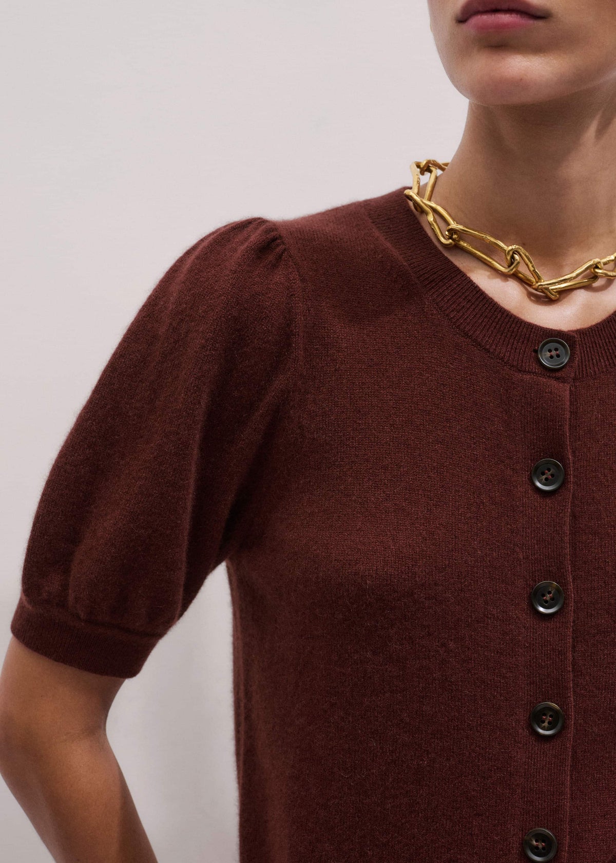 ME+EM Clothing Cinnamon Brown Cashmere Feminine Sleeve Cardi